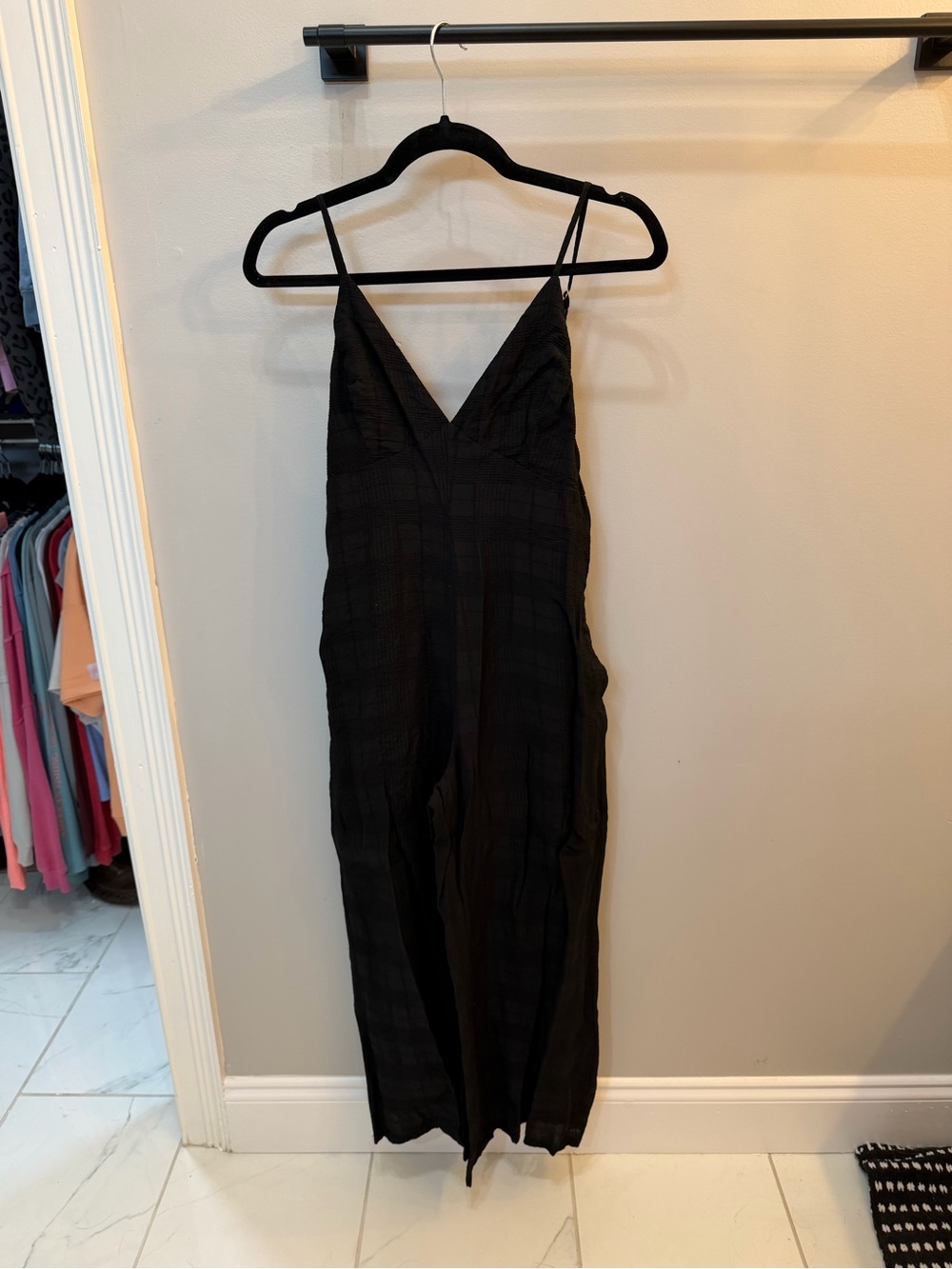Anthropologie V-Neck Black Spaghetti Strap Jumpsuit